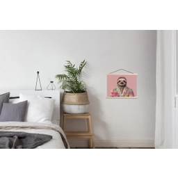 Luiaard - Bloemenprint - Bril - Roze textielposter latten blank klein -woonkamer