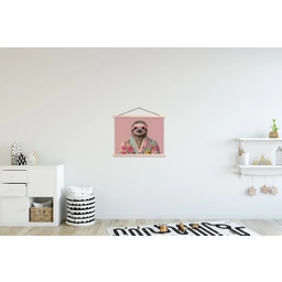Luiaard - Bloemenprint - Bril - Roze textielposter latten blank klein -kinderkamer