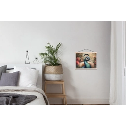 Pauw - Vogel - Bloemen - Planten - Pauwenveren textielposter latten blank klein -woonkamer