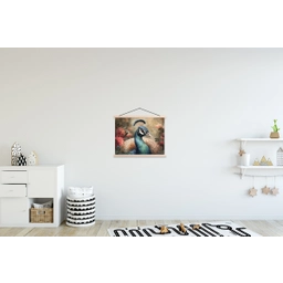Pauw - Vogel - Bloemen - Planten - Pauwenveren textielposter latten blank klein -kinderkamer