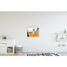 Sinaasappel - Eiffeltoren - Vrouw textielposter latten blank klein -kinderkamer