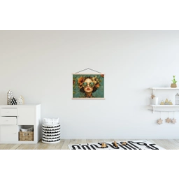 Vrouw - Bloemen - Vlinders - Natuur - Vintage textielposter latten blank klein -kinderkamer