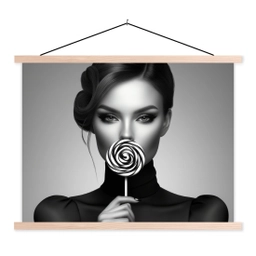 Vrouw - Lolly - Zwart textielposter latten blank klein -3d