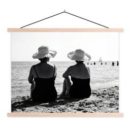Vrouwen - Zonnehoed - Strand - Zwart - Wit textielposter latten blank klein -3d