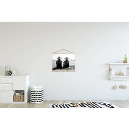 Vrouwen - Zonnehoed - Strand - Zwart - Wit textielposter latten blank klein -kinderkamer