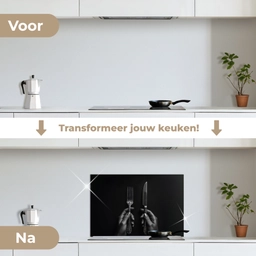 Bestek - Zwart - Wit keuken achterwand spatscherm klein -voor_na_NL