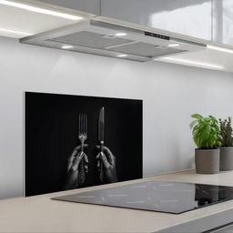 Bestek - Zwart - Wit keuken achterwand spatscherm klein -3d_schuin