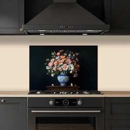 Hout - Vaas - Kleuren - Bloemen keuken achterwand spatscherm klein -sfeer1