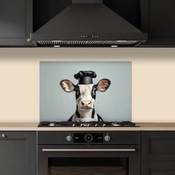 Koe - Zwart - Wit - Kok keuken achterwand spatscherm klein -sfeer1
