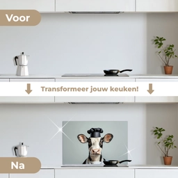Koe - Zwart - Wit - Kok keuken achterwand spatscherm klein -voor_na_NL