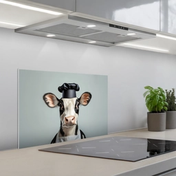 Koe - Zwart - Wit - Kok keuken achterwand spatscherm klein -3d_schuin