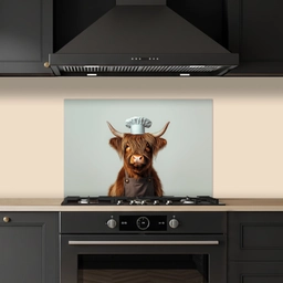 Schotse Hooglander - Bruin - Hoorns - Kokskleding keuken achterwand spatscherm klein -sfeer1