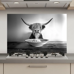Schotse Hooglander - Spaghetti - Dieren - Zwart wit keuken achterwand spatscherm klein -3d_website