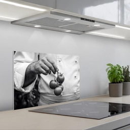 Tomaten - Chef - Zwart - Wit keuken achterwand spatscherm klein -3d_schuin