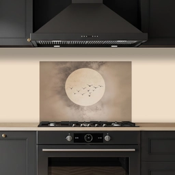 Vogel - Beige - Japandi keuken achterwand spatscherm klein -sfeer1