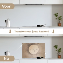 Vogel - Beige - Japandi keuken achterwand spatscherm klein -voor_na_NL