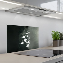 Vogel - Japandi - Groen keuken achterwand spatscherm klein -3d_schuin