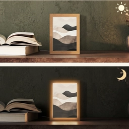 Abstract - Landschap - Golven - Crèmekleur Light Box met kabel (Tafellamp) klein -sfeer3
