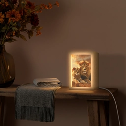 Leeuwen - Zonsondergang - Afrika - Savanne - Dieren Light Box met kabel (Tafellamp) klein -sfeer4