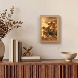 Leeuwen - Zonsondergang - Afrika - Savanne - Dieren Light Box met kabel (Tafellamp) klein -sfeer2