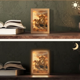 Leeuwen - Zonsondergang - Afrika - Savanne - Dieren Light Box met kabel (Tafellamp) klein -sfeer3