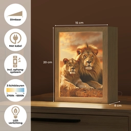 Leeuwen - Zonsondergang - Afrika - Savanne - Dieren Light Box met kabel (Tafellamp) klein -USP_NL
