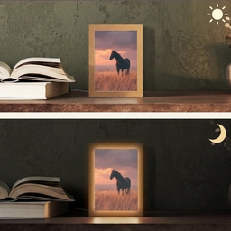 Paard - Wolken - Open veld Light Box met kabel (Tafellamp) klein -sfeer3