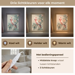 Roze kuifkaketoe - Tak met vruchten - Bladeren Light Box met kabel (Tafellamp) klein -USP_lichtkleurNL