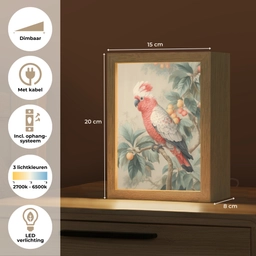 Roze kuifkaketoe - Tak met vruchten - Bladeren Light Box met kabel (Tafellamp) klein -USP_NL