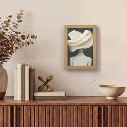 Vrouw - Beige - hoed Light Box met kabel (Tafellamp) klein -sfeer2