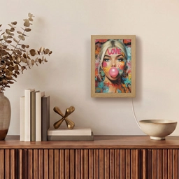 Vrouw - Kauwgom - Graffiti - Love Light Box met kabel (Tafellamp) klein -sfeer2