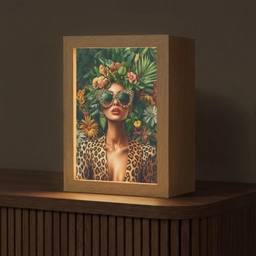 Vrouw - Panterprint - Jungle - Natuur - Luxe Light Box met kabel (Tafellamp) klein -z3d_website