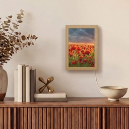 Zonsondergang - Klaprozen - Rood - Bloemen - Veld - Natuur Light Box met kabel (Tafellamp) klein -sfeer2