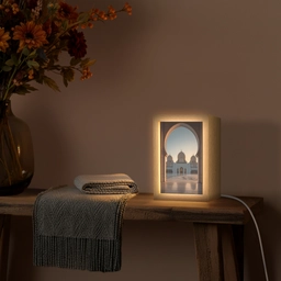 Zonsopkomst - Witte koepels - Plein - Moskee Light Box met kabel (Tafellamp) klein -sfeer4