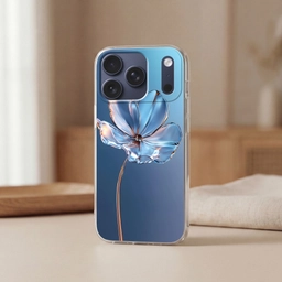 Blauw - Bloem - Glazen - Sierlijk Telefoonhoesje iPhone 17 Pro klein -sfeer2
