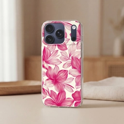 Bloemen - Patroon - Roze - Wit Telefoonhoesje iPhone 17 Pro klein -sfeer2