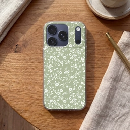 Bloemen - Print - Groen - Wit Telefoonhoesje iPhone 17 Pro klein -sfeer1