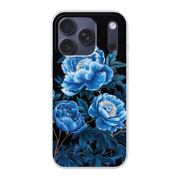 Bloemen - Zwart - Blauw - Modern Telefoonhoesje iPhone 17 Pro klein -3d
