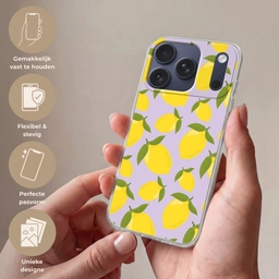 Citroenen patroon - Geel - Paars - Patroon - Vruchten Telefoonhoesje iPhone 17 Pro klein -sfeer3_NL