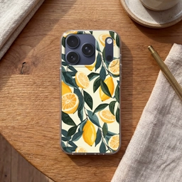Citroenen - Vruchten - Bladeren - Geel  - Groen - Beige Telefoonhoesje iPhone 17 Pro klein -sfeer1