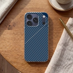 Lijnen - Abstract - Blauw - Wit - Minimalistisch Telefoonhoesje iPhone 17 Pro klein -sfeer1
