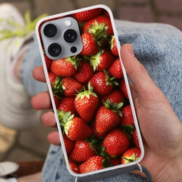 Aardbei - Fruit - Rood Hoesje iPhone 16 Pro Max met koord klein -sfeer3