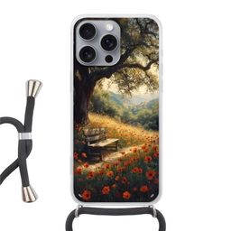 Bankje - Boom - Klaprozen - Heuvels Hoesje iPhone 16 Pro Max met koord klein -3d