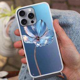 Blauw - Bloem - Glazen - Sierlijk Hoesje iPhone 16 Pro Max met koord klein -sfeer3