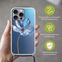 Blauw - Bloem - Glazen - Sierlijk Hoesje iPhone 16 Pro Max met koord klein -sfeer2_NL