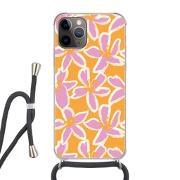 Bloemen - Patroon - Roze  - Oranje Hoesje iPhone 12 Pro met koord klein -3d