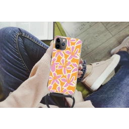 Bloemen - Patroon - Roze  - Oranje Hoesje iPhone 12 Pro met koord klein -hand