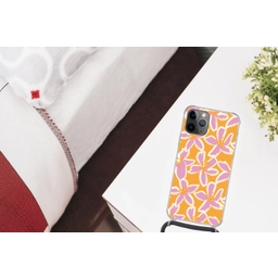 Bloemen - Patroon - Roze  - Oranje Hoesje iPhone 12 Pro met koord klein -kamer