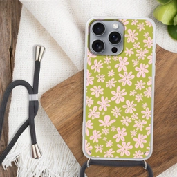 Bloemen - Roze - Getekend - Patroon Hoesje iPhone 16 Pro Max met koord klein -sfeer4