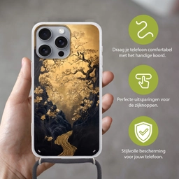 Bloemen - Takken - Goud - Sierlijk Hoesje iPhone 16 Pro Max met koord klein -sfeer2_NL